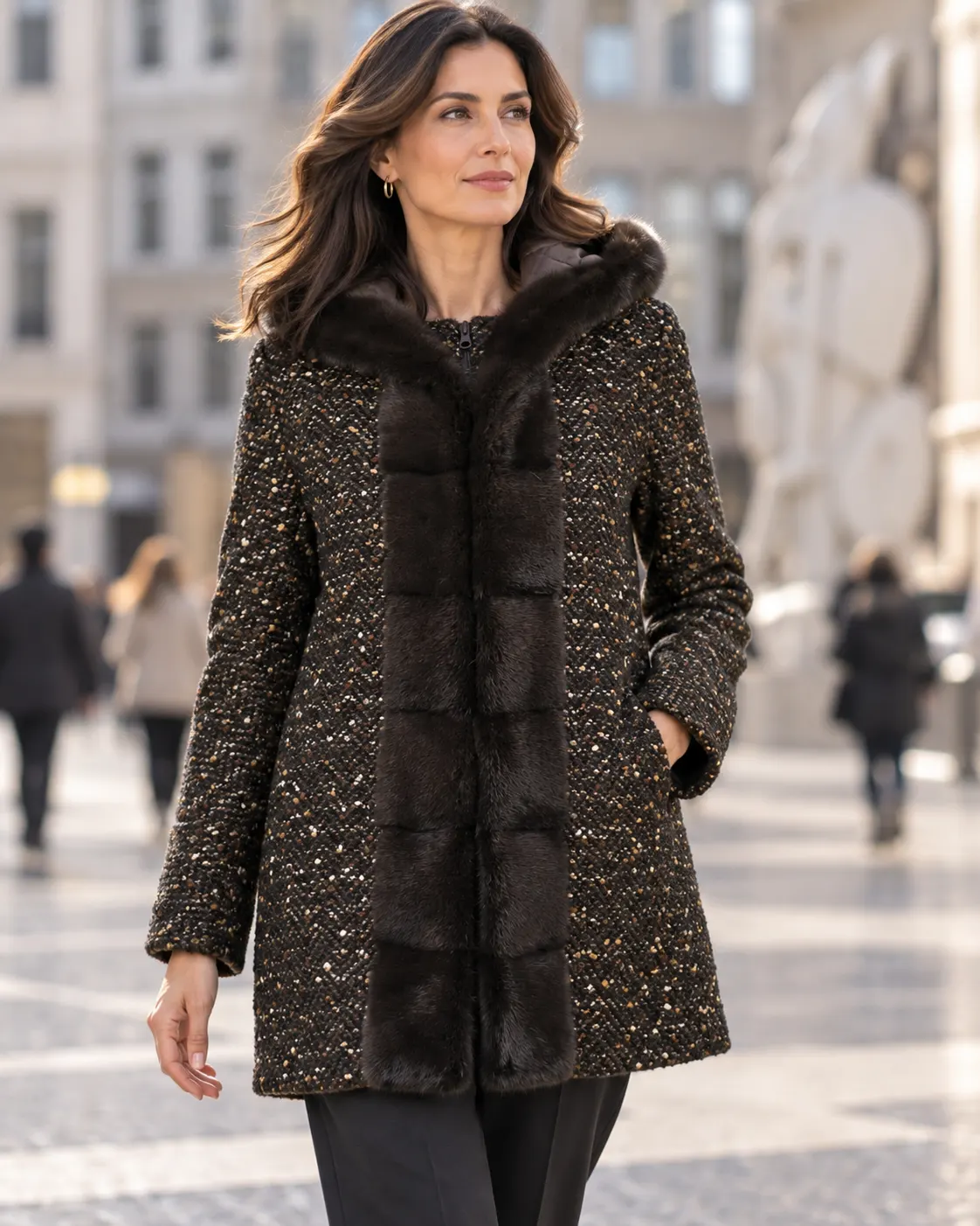 Daniela Sivelli, Giaccone in tessuto Chanel con bordi visone — collezione A/I 26, Milano